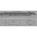 Entwurf für ein 105m Binnenfahrgastschiff, 1964, Diplomarbeit Auftraggeber: Elbewerft Boizenburg, Zeichnung