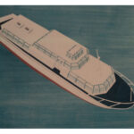 Ideenskizze für ein Fährschiff zur Insel Vilm, 1964, Zeichnung Auftraggeber: VVB Schiffbau, Entwurf: W. Modler/F. Wulsten, Institut für Schiffbau