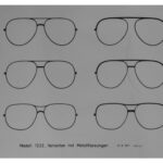 Brillen, Entwürfe für VEB Rathenower Optische Werke, Auswahl ab 1980 realisiert; Brillen Modell 1222, Varianten mit Metallfassungen 21.8.77; unten links realisiert