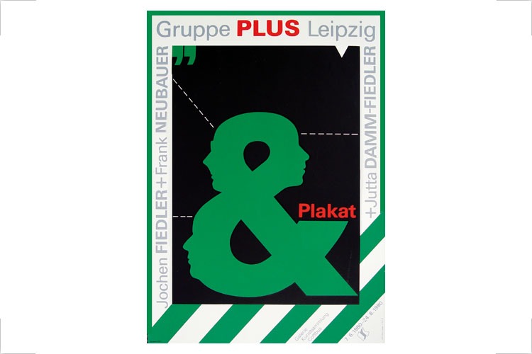 Plakat zur Ausstellung der Gruppe PLUS in der Kunstsammlung Cottbus Siebdruck, P1, 1980