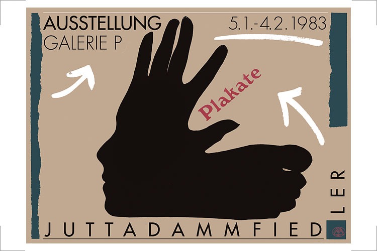 Jutta Damm-Fiedler, Ausstellungsplakat Galerie „P“, Personalausstellung, Jutta Damm-Fiedler P1, 1983, Siebdruck D&F