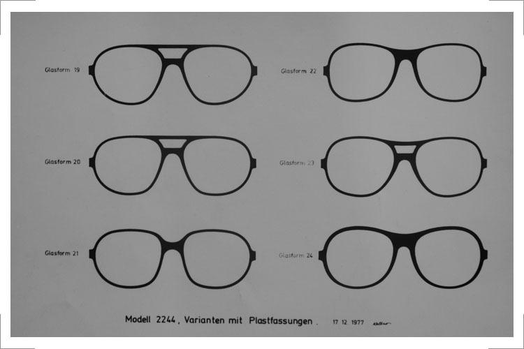 Brillen Modell 2244, Varianten mit Metallfassungen 17.12.77, unten rechts realisiert