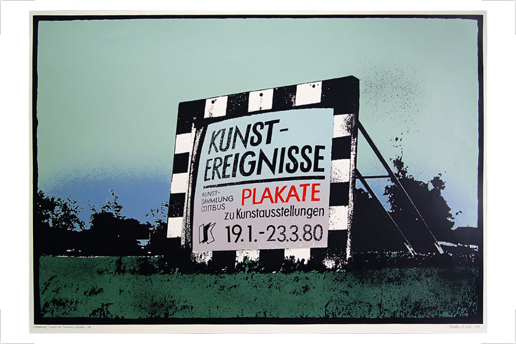 Ausstellungsplakat Kunstereignisse, Plakate zu Kunstausstellungen. Kunstsammlung Cottbus, Siebdruck D&F, P1, 1980