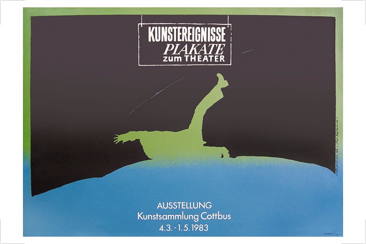 Ausstellungsplakat Kunstereignisse, Plakate zum Theater. Kunstsammlung Cottbus Siebdruck D&F, P1, 1983