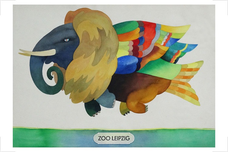 ZOO LEIPZIG, Aquarell, Entwurf 1977, Offsetdruck, P1