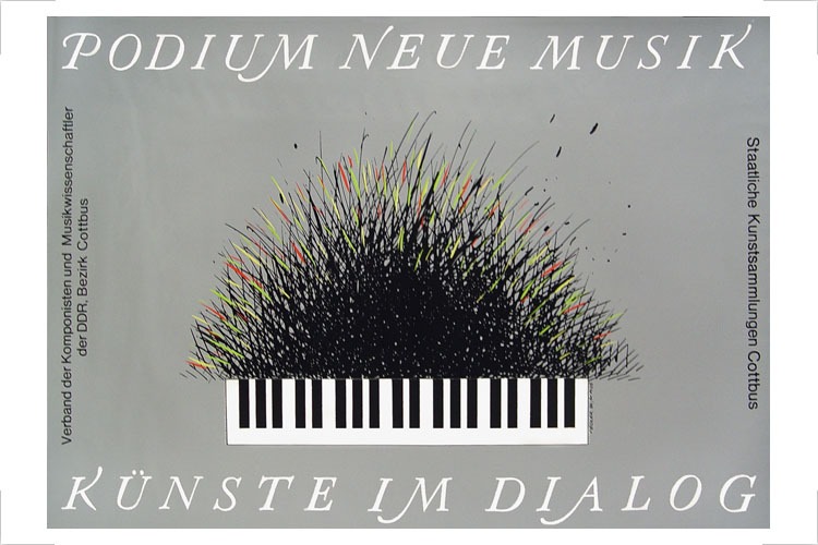 Ausstellungsplakat Podium Neue Musik. Staatliche Kunstsammlung Cottbus 1986, Siebdruck, P1, um 1985