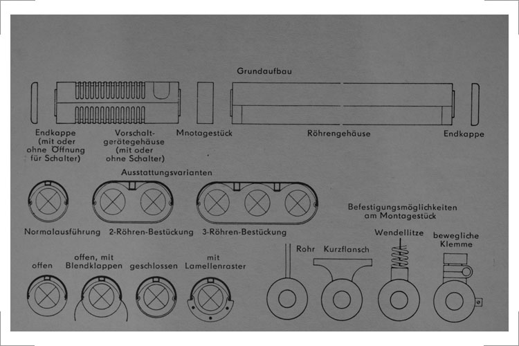 Leuchtenwettbewerb 1976, 1.Preis: Ludwig Kellner Grafische Darstellung Aufbau Leuchtenbaukasten Prinzipdarstellung für form+zweck